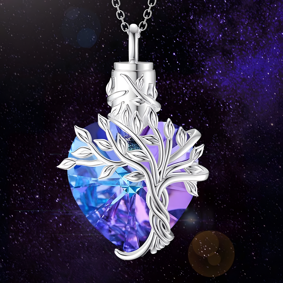 Tree of Life Heart Crystal Pendant Necklace for Women – Blue Purple Charm B71