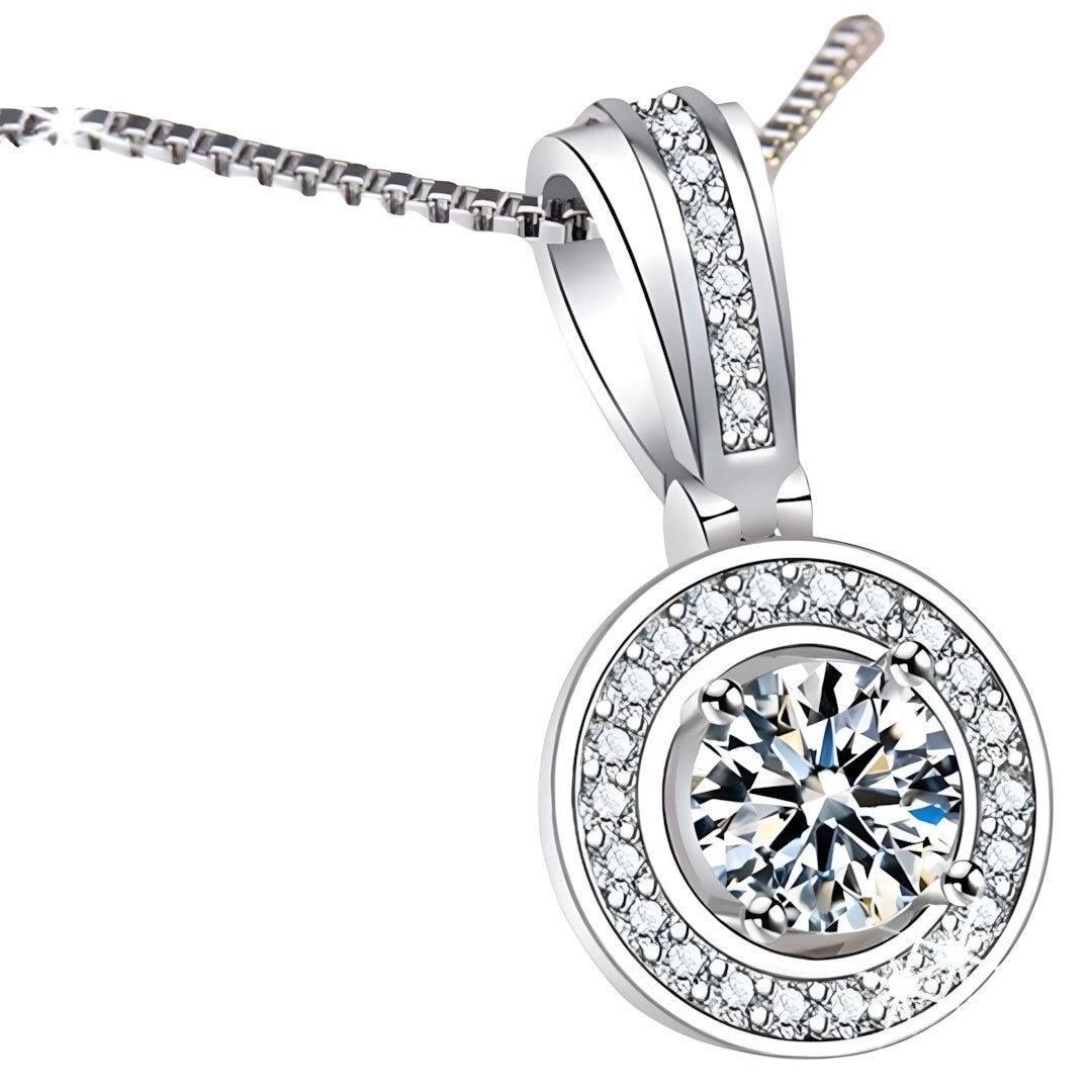 925 Sterling Silver Round Zircon Pendant Necklace – Women's Fashion Jewelry 256