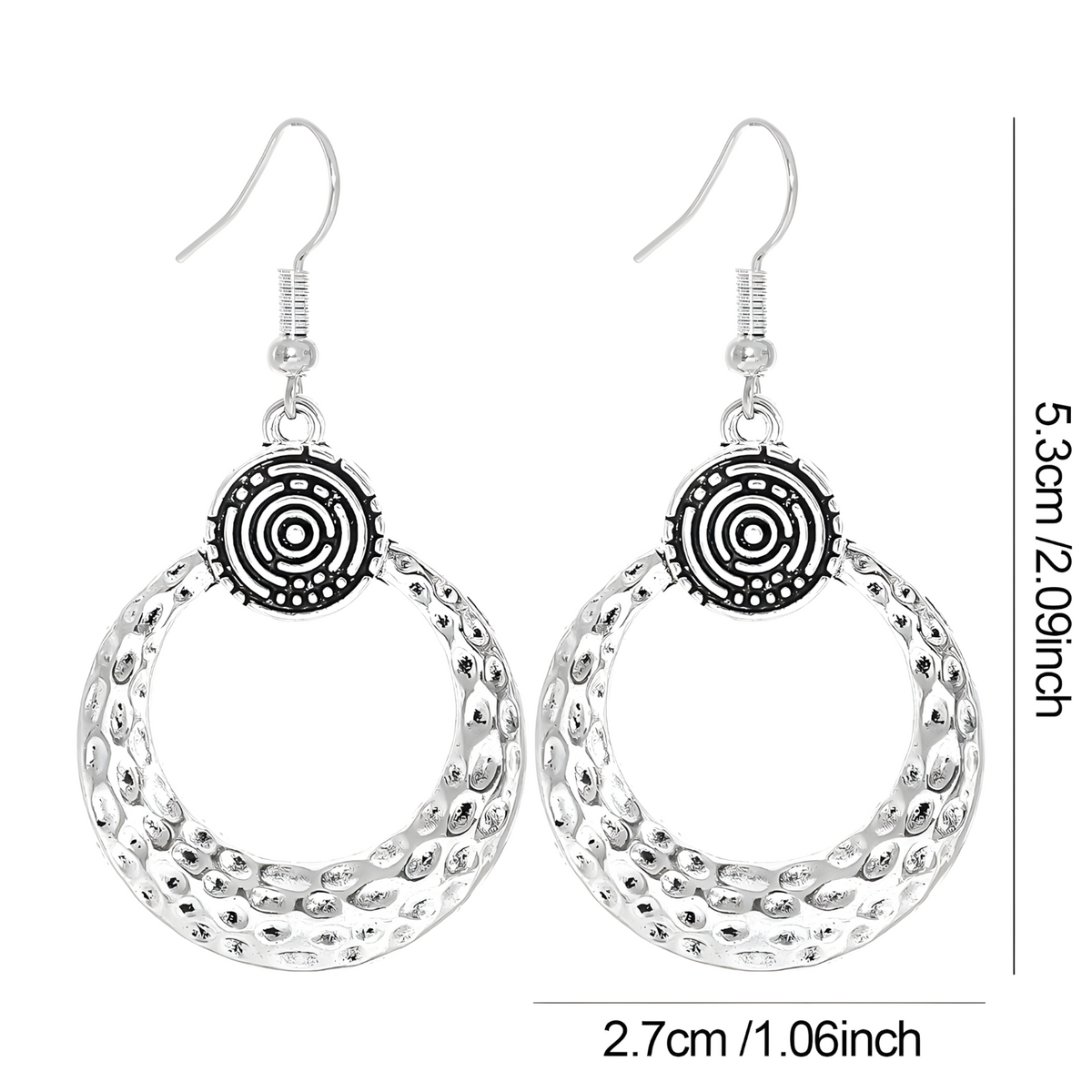 Boho Hammered Hoop Jewellery Set Women, Black Cord Round Pendant Necklace 1709