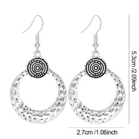Boho Hammered Hoop Jewellery Set Women, Black Cord Round Pendant Necklace 1709