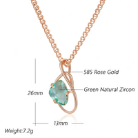 Transparent Light Green Stone Necklace Pendant Women 585 Rose Gold Color 1262