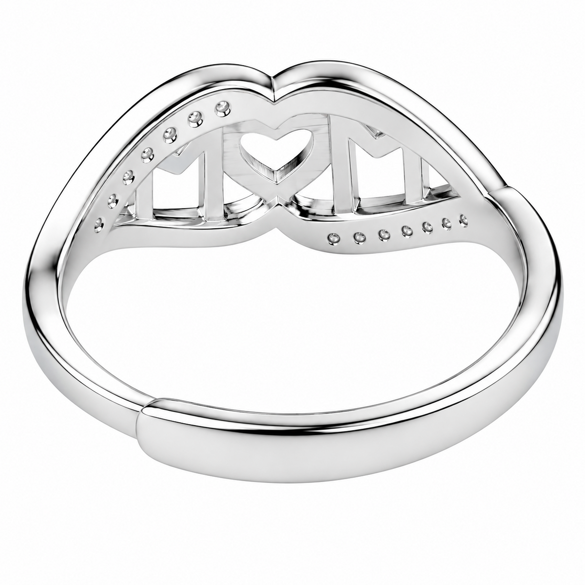 Women's MOM Heart Ring, Adjustable Silver Tone Promise Ring Rose Gold Tone  1646