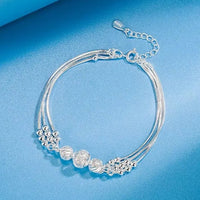 925 Sterling Silver Multi-Strand Snake Chain Bracelet Women Textured Beads 415