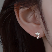 925 Silver-Plated Flower Zircon Hoop Earrings for Women Dainty Floral Huggie 935