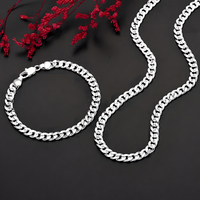 Elegant Sterling Silver Braided Link Chain Bracelet and Necklace Set Classic 429