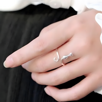 Silver-Tone Plated Copper Alloy Cat Wrap Ring Adjustable Open Band, Minimal 862