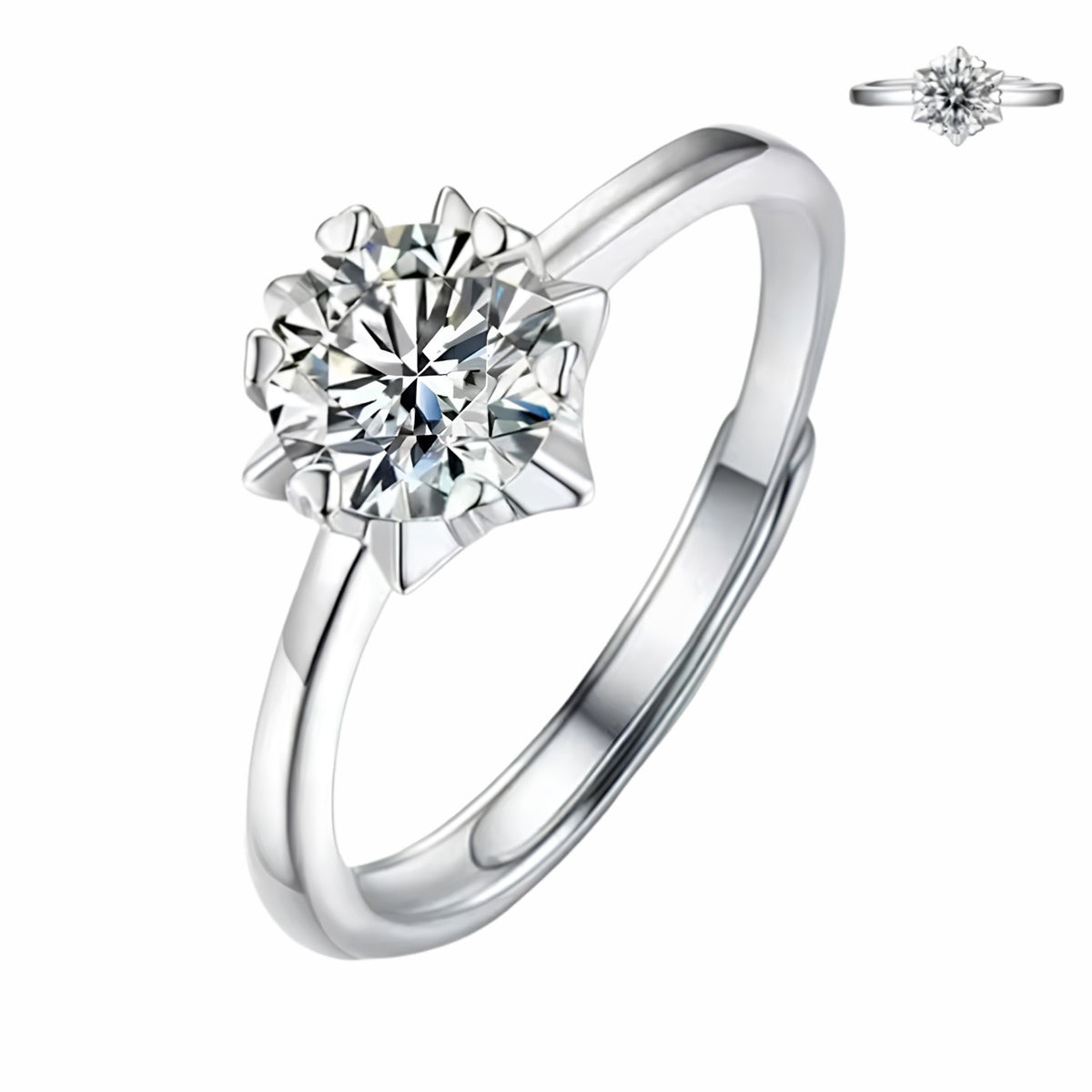Adjustable Starburst Solitaire Zircon Ring, Round Brilliant Cut Engagement 1625