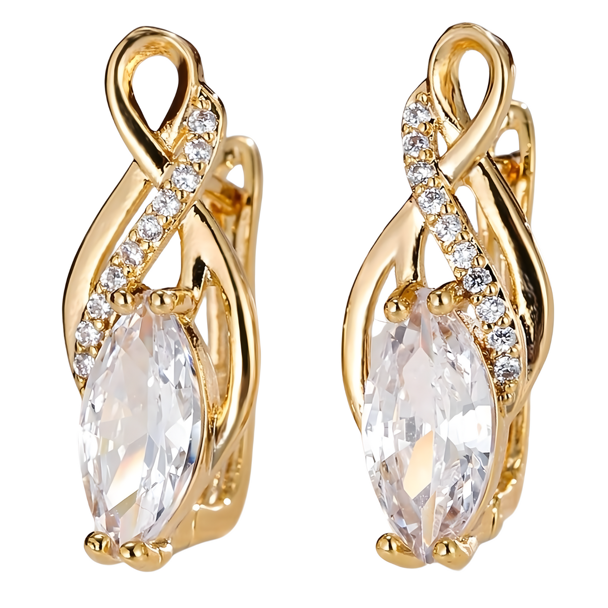Elegant 18K Gold Colour Hoop Earrings with Zircon Inlay Lightweight, Trendy 729