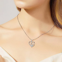 Paw Print Double Heart Pendant Necklace for Women-Sparkling Cubic Zirconia 1306