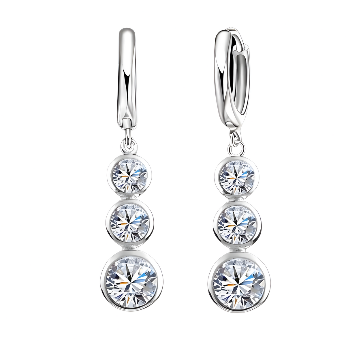 Cubic Zirconia Jewellery Set for Women – Silver-Plated Copper Alloy 3-Stone 1199