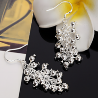 925 Silver-Plated Cluster Bead Drop Earrings for Women – Silver-Tone Copper 1194