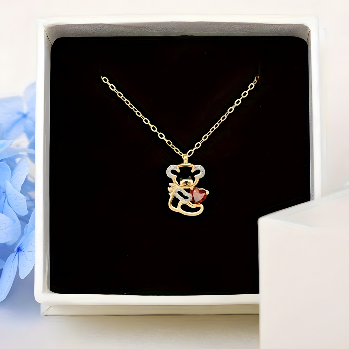 Teddy Bear Heart Necklace Women–Zinc Alloy Gold Colour Outline Bear Pendant 1172