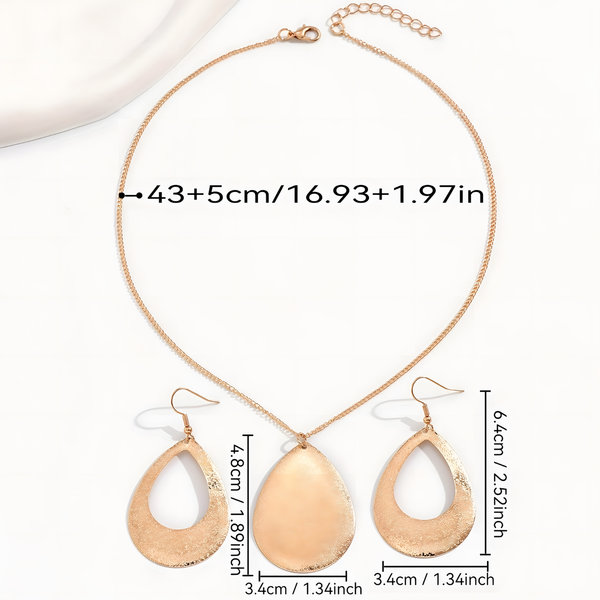 3PCS Lightweight Geometric Jewelry Set with Hollow Teardrop Pendant, 43+5 cm 717