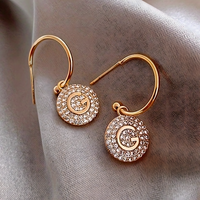 Gold G Letter Drop Earrings Women – Sparkling Round Crystal Dangle Earrings 688