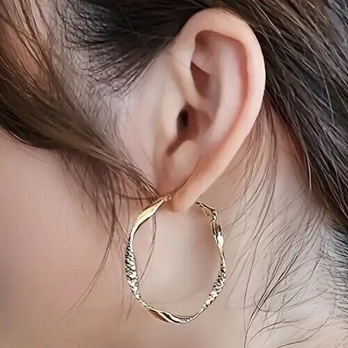Elegant Simple Style Iron Jewelry Golden Twisted Pattern Hoop Earrings 40 UK