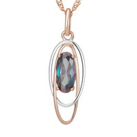 585 Rose Gold Color Oval Colorful Natural Zircon Pendant Necklace for Women 1274