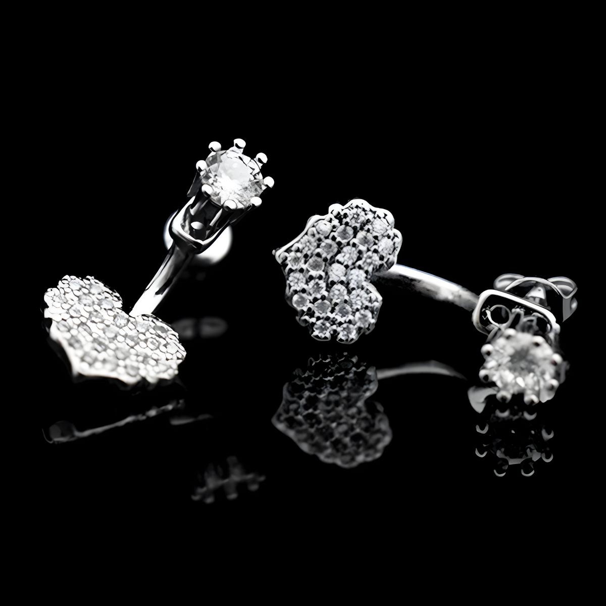 Sterling Silver Heart Drop Earrings with Cubic Zirconia - Dangle Earrings 335