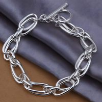 925 Sterling Silver Double Link Chain Toggle Clasp Bracelet for Women 445