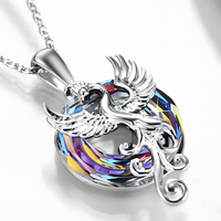 Dazzling Phoenix Bird Crystal Necklace - Silver Tone & Colorful Iridescent B81