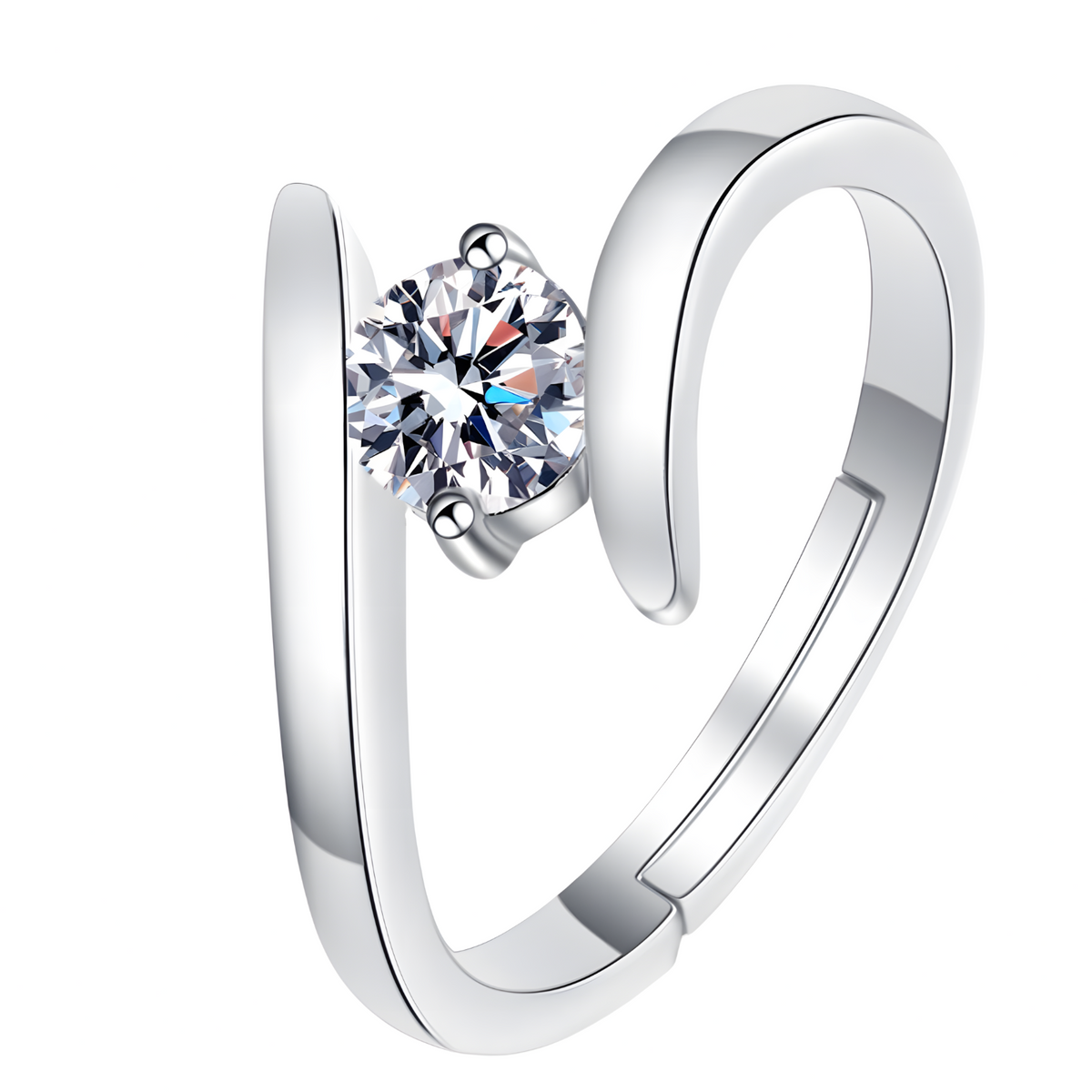 Classic Rhodium-Plated Bypass Ring With Round Cubic Zirconia Centre Stone 1440