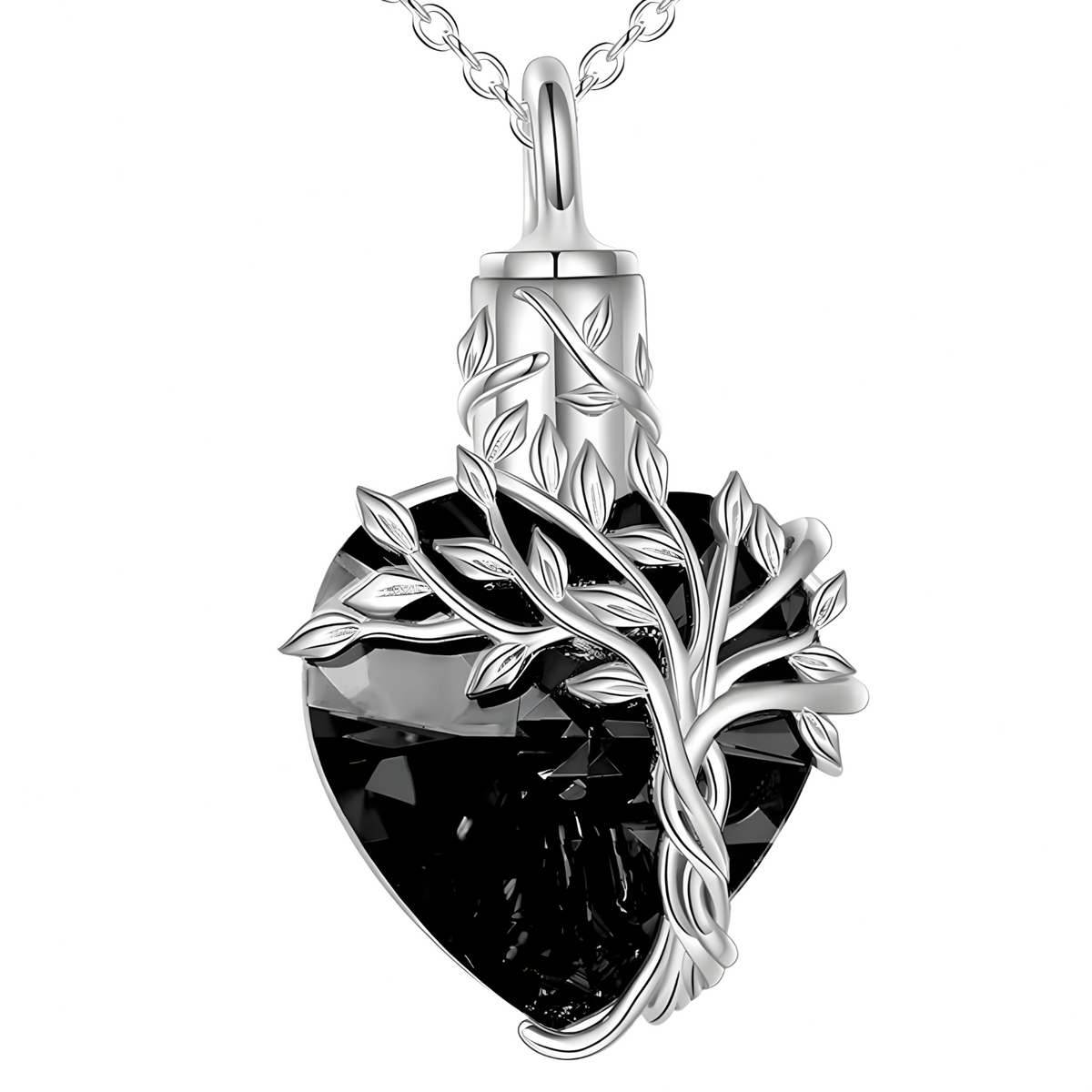 Heart Tree of Life Urn Necklace Crystal Funnel Filler 316L Stainless Steel B213