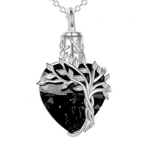 Heart Tree of Life Urn Necklace Crystal Funnel Filler 316L Stainless Steel B213