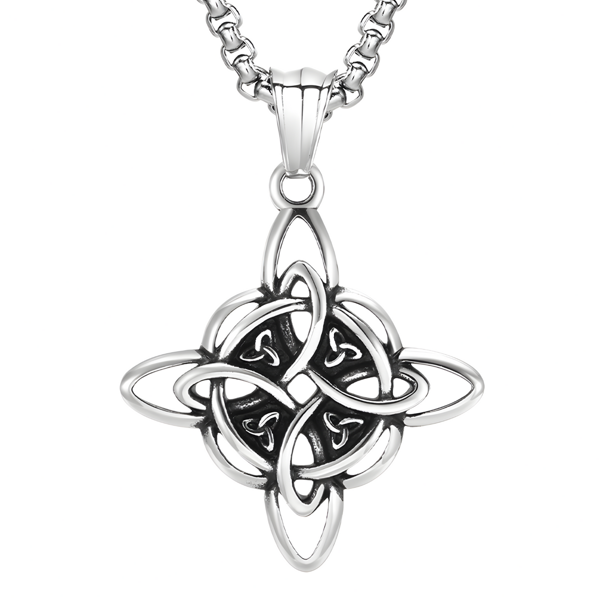 Stainless Steel Celtic Knot Pendant Necklace - Geometric Ethnic Cross Knot 1239