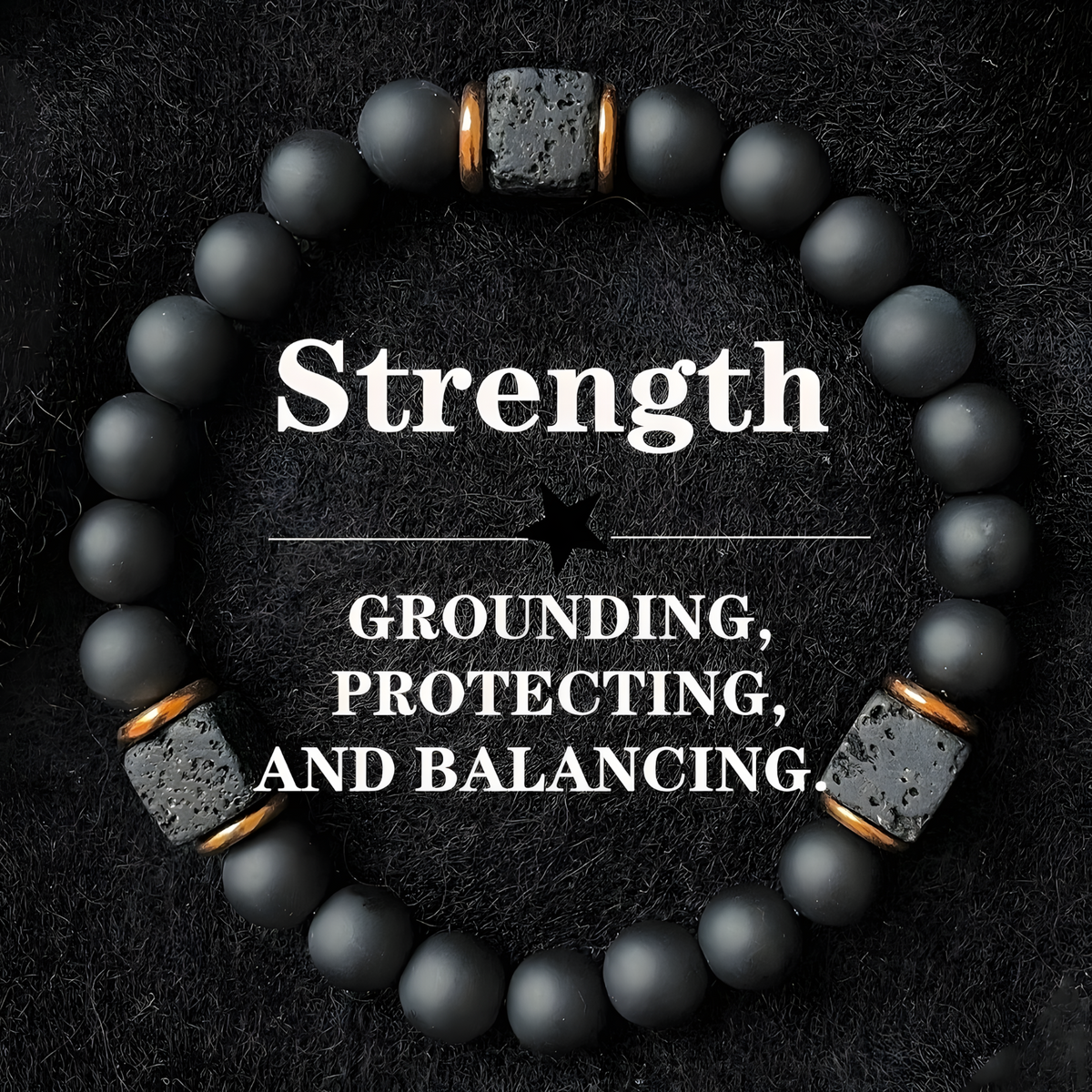 Black Lava Rock & Matte Onyx Bracelet - Premium Gold-Plated Accent Beads - 1449