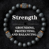 Black Lava Rock & Matte Onyx Bracelet - Premium Gold-Plated Accent Beads - 1449