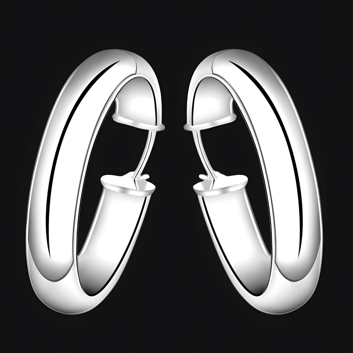 Sterling Silver-Plated Hoop Earrings – Elegant 3.4 cm Large Hoops for Women 902