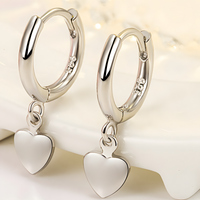 925 Silver-Plated Heart Charm Hoop Earring Minimalist Silver Hoops for Women 926