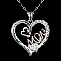 Mothers Heart Necklace Two-Tone 'I Love You Mom Forever' Pendant White Gold B174