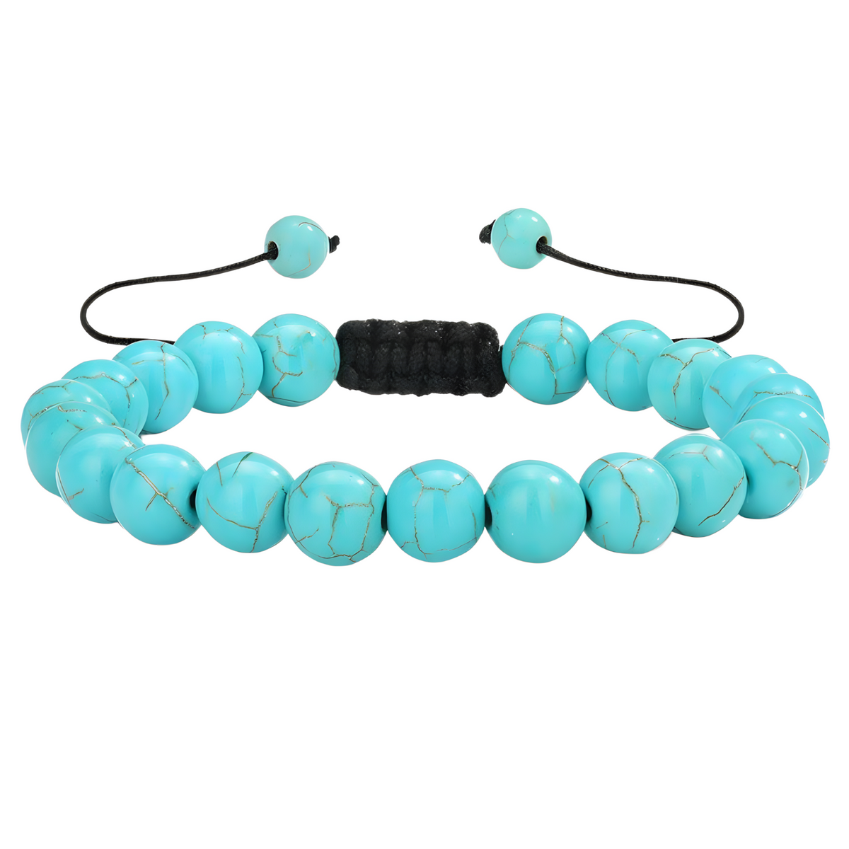 Unisex Natural Stone Bracelet, 8mm Turquoise Beads & Lava Rock, Adjustable B116