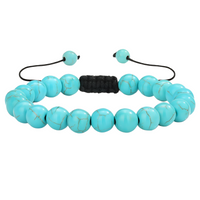 Unisex Natural Stone Bracelet, 8mm Turquoise Beads & Lava Rock, Adjustable B116