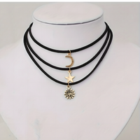 3-Piece Layered Velvet Choker Necklace Women – Moon Star Sun Pendant, Trendy 681