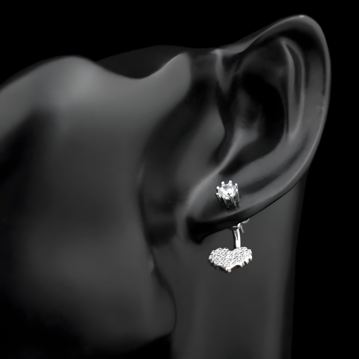 Sterling Silver Heart Drop Earrings with Cubic Zirconia - Dangle Earrings 335