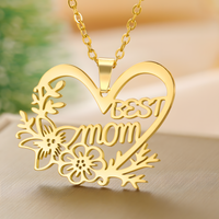 Best Mom Heart Necklace for Women Stainless Steel Gold Colour Floral Cutout 1171