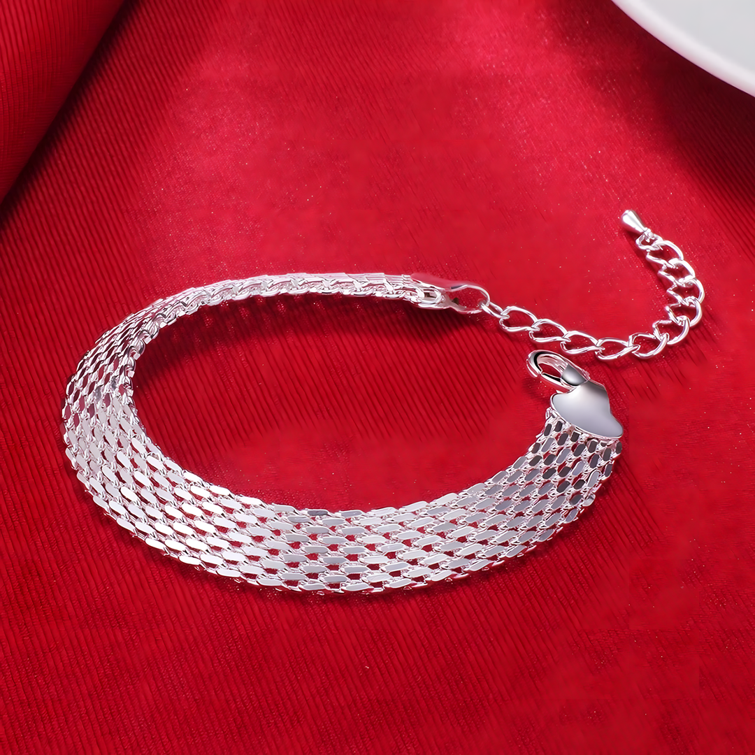 Exquisite Fashion Flat Mesh Weaving Chain Bracelet Hot 925 Sterling 659