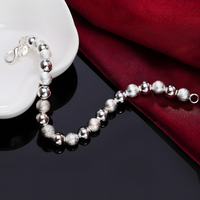 8MM Frosted Beads 925 Sterling Silver Bracelet For Woman Man Wedding Party 1834