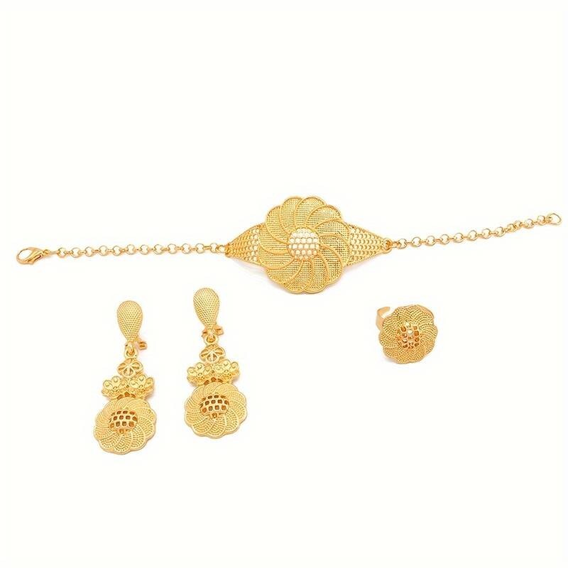 5-Piece Traditional Bridal Jewellery Set: Earrings, Necklace, Bracelet, Ring 109