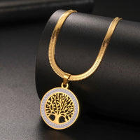 Gold Tree of Life Necklace for Women –Stainless Steel Round Pendant Crystal 1087