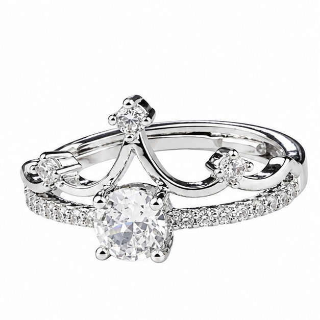 Women's Adjustable Crown Zircon Engagement Ring, Round Brilliant Promise 1637