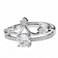 Women's Adjustable Crown Zircon Engagement Ring, Round Brilliant Promise 1637