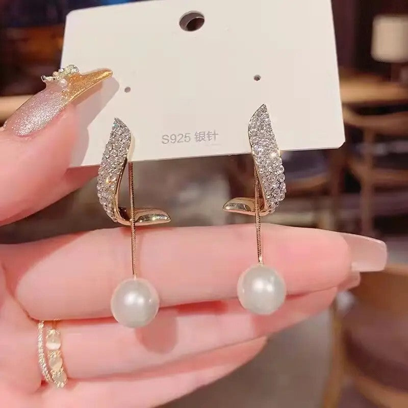 Classic Elegant Imitation Pearl Dangle Earrings Women Crystal Long Tassel 85 UK