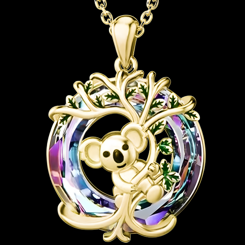 'Koala & Tree of Life' Necklace, Gold Plated Pendant for Women Gemstone B143