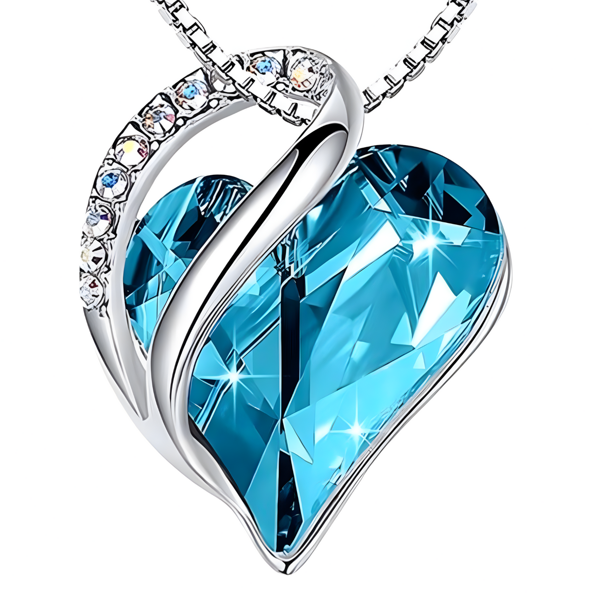 Heart Pendant Necklace For Women Silver Tone Alloy Necklace Blue Crystal B324