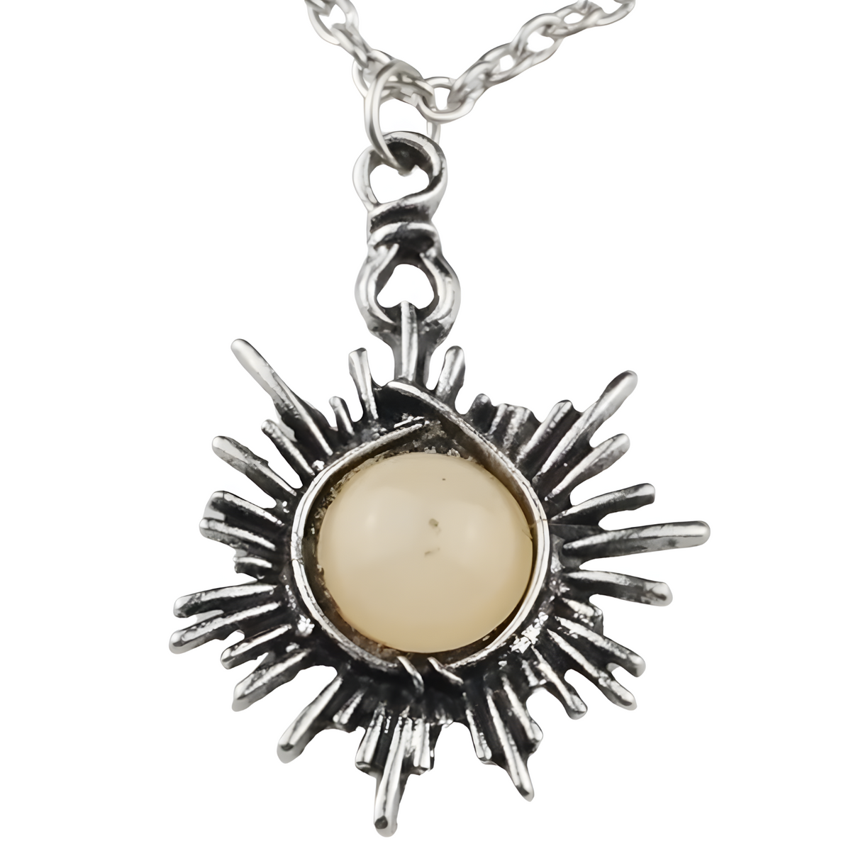 Sunburst Pendant Necklace – Round Yellow Cabochon Centre, Dark Oxidised 1316