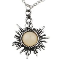 Sunburst Pendant Necklace – Round Yellow Cabochon Centre, Dark Oxidised 1316