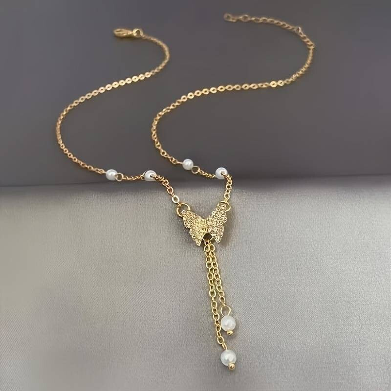 Women's Faux Pearl Butterfly Necklace - Creative and Elegant Jewelry 65 UK