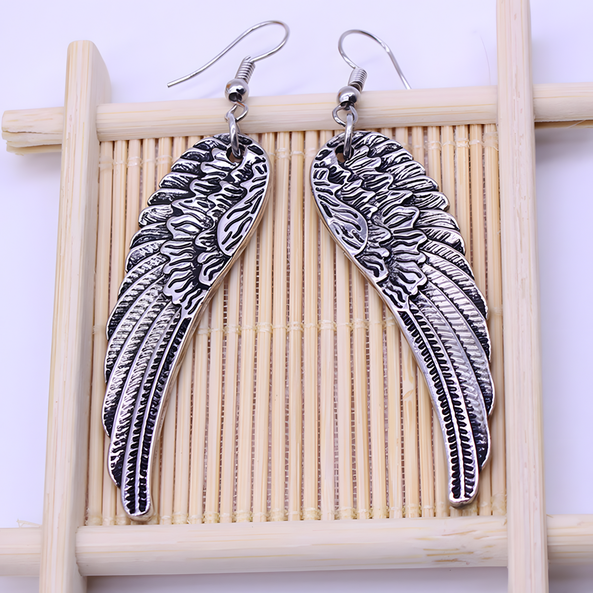 Silver Tone Angel Wing Dangle Earrings Women Feathered Design Hook Earrings B53